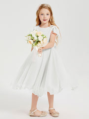 Tea Length Chiffon Junior Bridesmaid Dresses Ivory