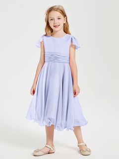 Tea Length Chiffon Junior Bridesmaid Dresses Lavender