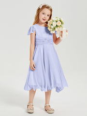 Tea Length Chiffon Junior Bridesmaid Dresses Lavender