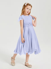 Tea Length Chiffon Junior Bridesmaid Dresses Lavender