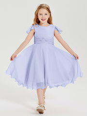 Tea Length Chiffon Junior Bridesmaid Dresses Lavender