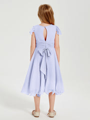 Tea Length Chiffon Junior Bridesmaid Dresses Lavender