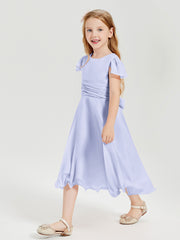 Tea Length Chiffon Junior Bridesmaid Dresses Lavender