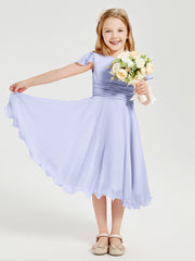 Tea Length Chiffon Junior Bridesmaid Dresses Lavender
