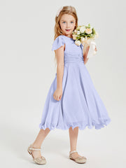 Tea Length Chiffon Junior Bridesmaid Dresses Lavender