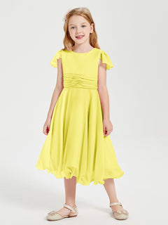 Tea Length Chiffon Junior Bridesmaid Dresses Lemon