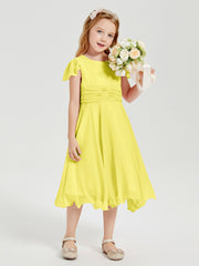 Tea Length Chiffon Junior Bridesmaid Dresses Lemon