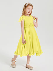 Tea Length Chiffon Junior Bridesmaid Dresses Lemon
