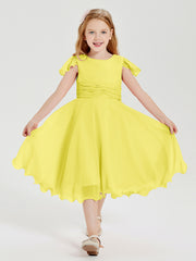 Tea Length Chiffon Junior Bridesmaid Dresses Lemon