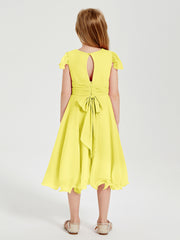 Tea Length Chiffon Junior Bridesmaid Dresses Lemon