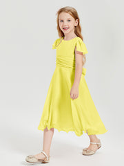 Tea Length Chiffon Junior Bridesmaid Dresses Lemon