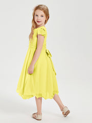 Tea Length Chiffon Junior Bridesmaid Dresses Lemon