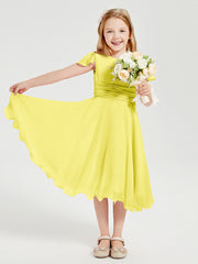 Tea Length Chiffon Junior Bridesmaid Dresses Lemon