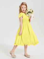 Tea Length Chiffon Junior Bridesmaid Dresses Lemon
