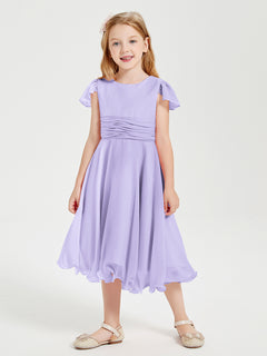 Tea Length Chiffon Junior Bridesmaid Dresses Lilac