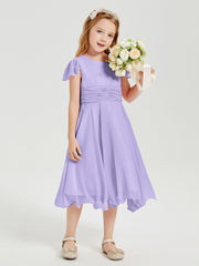 Tea Length Chiffon Junior Bridesmaid Dresses Lilac