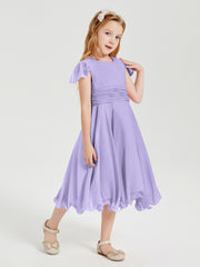 Tea Length Chiffon Junior Bridesmaid Dresses Lilac