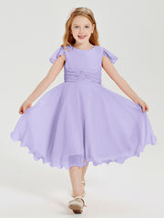 Tea Length Chiffon Junior Bridesmaid Dresses Lilac
