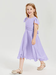 Tea Length Chiffon Junior Bridesmaid Dresses Lilac