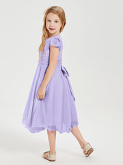 Tea Length Chiffon Junior Bridesmaid Dresses Lilac