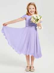 Tea Length Chiffon Junior Bridesmaid Dresses Lilac