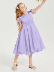 Tea Length Chiffon Junior Bridesmaid Dresses Lilac