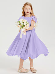 Tea Length Chiffon Junior Bridesmaid Dresses Lilac