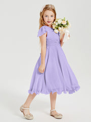 Tea Length Chiffon Junior Bridesmaid Dresses Lilac