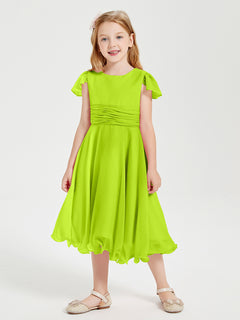 Tea Length Chiffon Junior Bridesmaid Dresses Lime Green