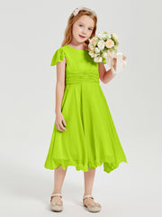 Tea Length Chiffon Junior Bridesmaid Dresses Lime Green