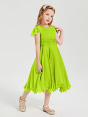 Tea Length Chiffon Junior Bridesmaid Dresses Lime Green