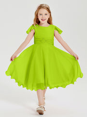 Tea Length Chiffon Junior Bridesmaid Dresses Lime Green