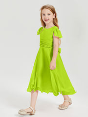 Tea Length Chiffon Junior Bridesmaid Dresses Lime Green