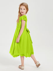 Tea Length Chiffon Junior Bridesmaid Dresses Lime Green