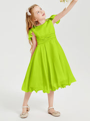 Tea Length Chiffon Junior Bridesmaid Dresses Lime Green