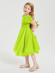 Tea Length Chiffon Junior Bridesmaid Dresses Lime Green