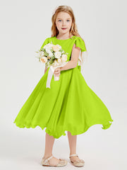 Tea Length Chiffon Junior Bridesmaid Dresses Lime Green
