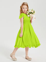 Tea Length Chiffon Junior Bridesmaid Dresses Lime Green