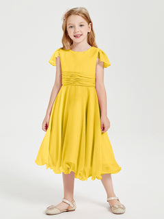 Tea Length Chiffon Junior Bridesmaid Dresses Marigold