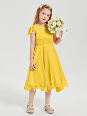 Tea Length Chiffon Junior Bridesmaid Dresses Marigold