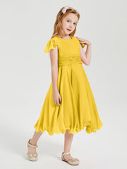 Tea Length Chiffon Junior Bridesmaid Dresses Marigold