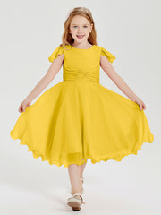 Tea Length Chiffon Junior Bridesmaid Dresses Marigold