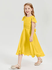 Tea Length Chiffon Junior Bridesmaid Dresses Marigold