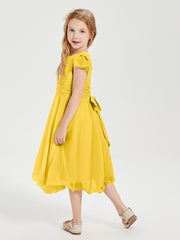 Tea Length Chiffon Junior Bridesmaid Dresses Marigold