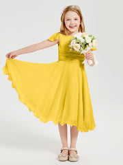 Tea Length Chiffon Junior Bridesmaid Dresses Marigold