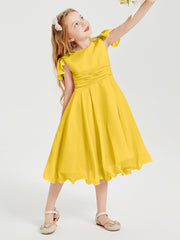 Tea Length Chiffon Junior Bridesmaid Dresses Marigold