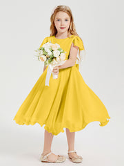 Tea Length Chiffon Junior Bridesmaid Dresses Marigold