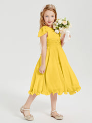 Tea Length Chiffon Junior Bridesmaid Dresses Marigold