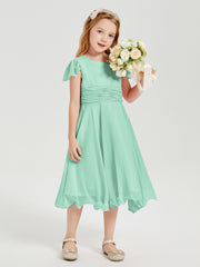 Tea Length Chiffon Junior Bridesmaid Dresses Mint Green