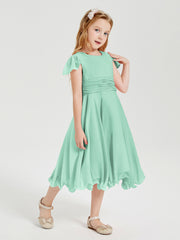 Tea Length Chiffon Junior Bridesmaid Dresses Mint Green